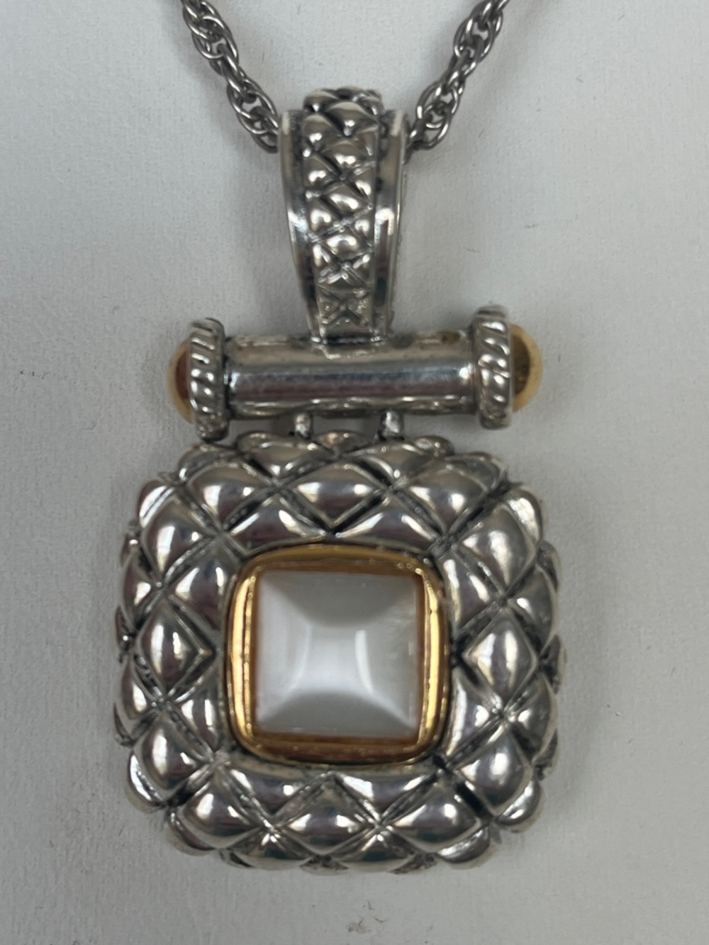 Premier Designs Silver Pendant & Necklace with Alabaster Center and Gold Accents